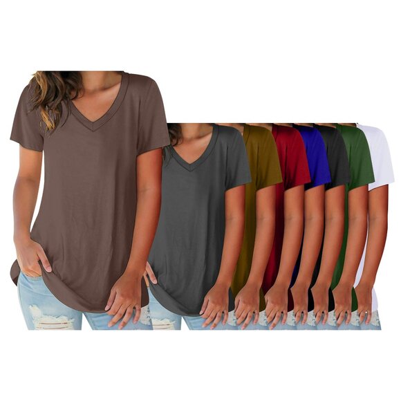 1-Pack Women's Soft Basic V-Neck Short Sleeve Shirts ( Plus Sizes Available ) - Picture 3 of 12
